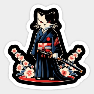 Kawaii Cat Anime Japanese Retro Samurai Novelty Funny Cat Sticker